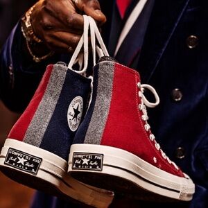 Converse Red and Blue Plush Fleece High-Top Sneakers (new box included)